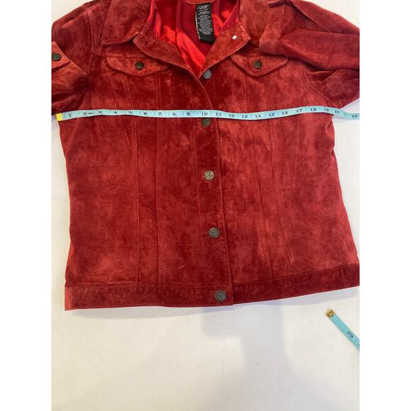 For Joseph Red Burgundy Suede Button Closure Lightweight Women’s Jacket Sz Lg - Picture 8 of 11